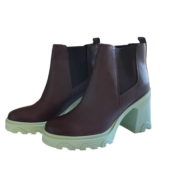 Sorel Brex Heel Chelsea Leather Bootie In Cinder Sea Sprite Size 9.5 - Picture 8 of 13